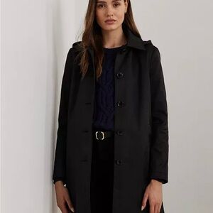 Women's Hooded A-Line Raincoat Black Size Medium